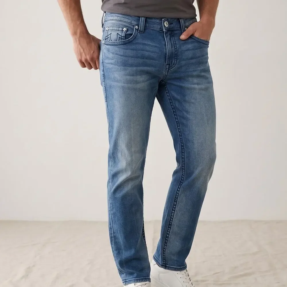 True Religion Straight Jeans Mens 36 Blue Denim Geno Relaxed Slim Fit Stretch
